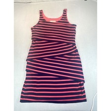 LOFT Tiered Tank Dress Women Large Pink Navy Blue Striped Nautical 02810