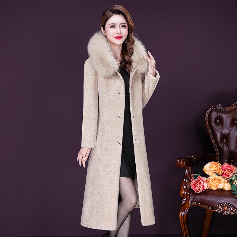 Women Winter Coat, Imitation Fur Fur Collar Mid Length Imitation Wool Coat