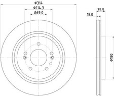 2x HELLA Bremsscheiben Hinten für HYUNDAI Santa Fé IV (TM) 314mm 8DD 355