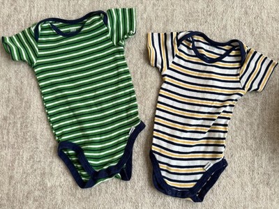 Gerber 18 Months Striped Cotton Onesie Set Green Navy Yellow 2 Pieces