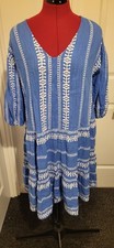 F&F Sky Blue And White Embroidered Summer Dress 10. Boho Greek Style Excellent