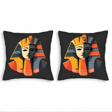 Set of 2 Square Throw Pillow Covers 18x18in - Vibrant Pharaoh Headdress Design 