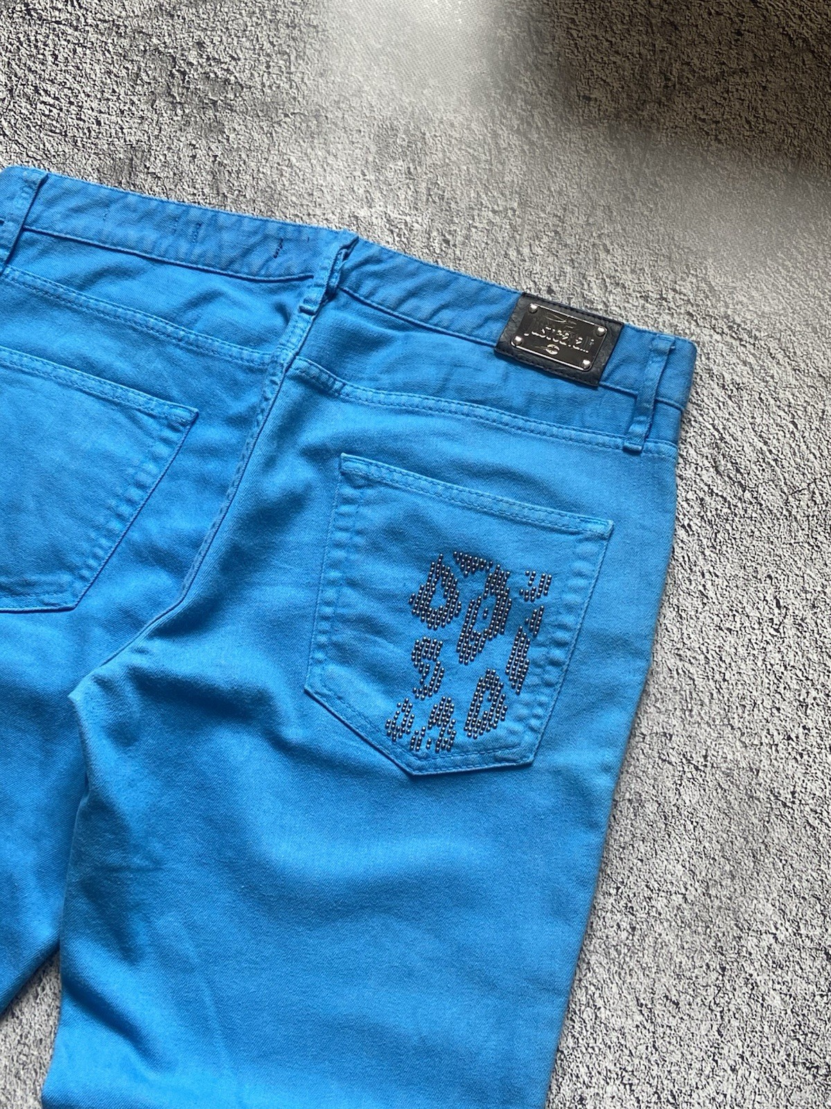 Just Cavalli Blue Beaded Python Pocket Pants Elec… - image 2