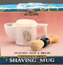 Shaving Mug Vintage White Stoneware With Soap And Brush In Original Box