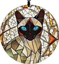 Siamese Cat Christmas Ornament - Hanging Home Decor Featuring Faux Stained Glass