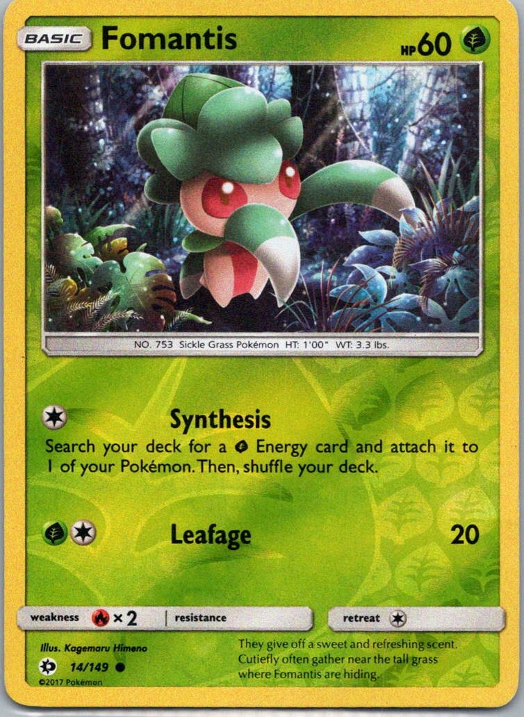 Pokemon TCG Fomantis 14/149 Sun Moon Rev Holo MP
