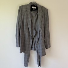 ESCADA Sport Women  s Plaid Wool Blend Long Line Blazer pants set Gray SZ 42/12