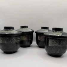 Set of 4 MCM Yunomi Tea Cups with Lids Sleek Modern Elegant Japanese Traditional