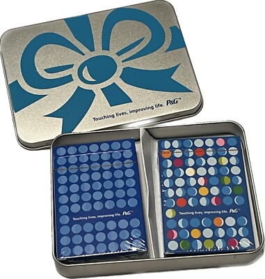 Vtg Proctor & Gamble Playing Cards in Storage Tin New Sealed Card Packs 2 Decks