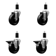 4 Inch Phenolic Wheel Swivel 1-3/8 Inch Expanding Stem Caster Set 2 Brakes SCC