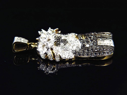 10K Gelbgold echter schwarz & weißer Diamant Jesus Stück Anhänger 1,50" (2,10Ct) - Bild 5 von 8