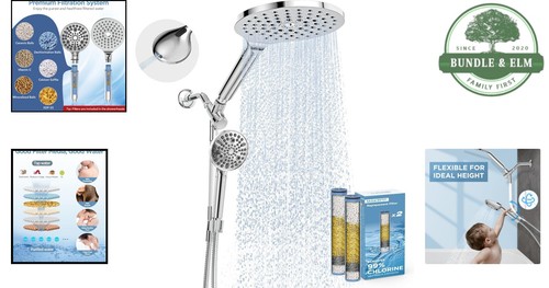Filtered Rain Shower Head Set Handheld Adjustable Bar for Hard Water Spa - Bild 2 von 8