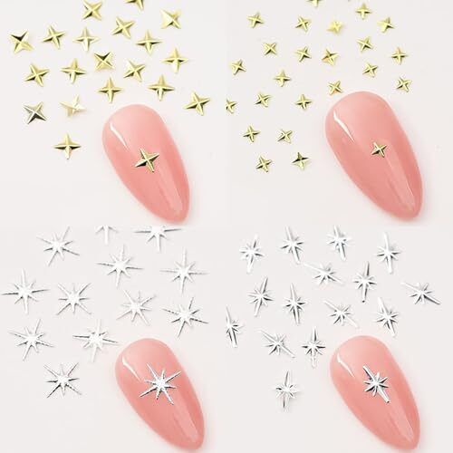 120pcs Gold Silver Star Nail Charms for Nails Design Metal Stars Nail Art - Bild 6 von 7