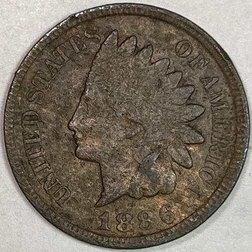 1886 Type 2 Indian Head Cent Extremely Fine XF Coin, Corrosion #10966