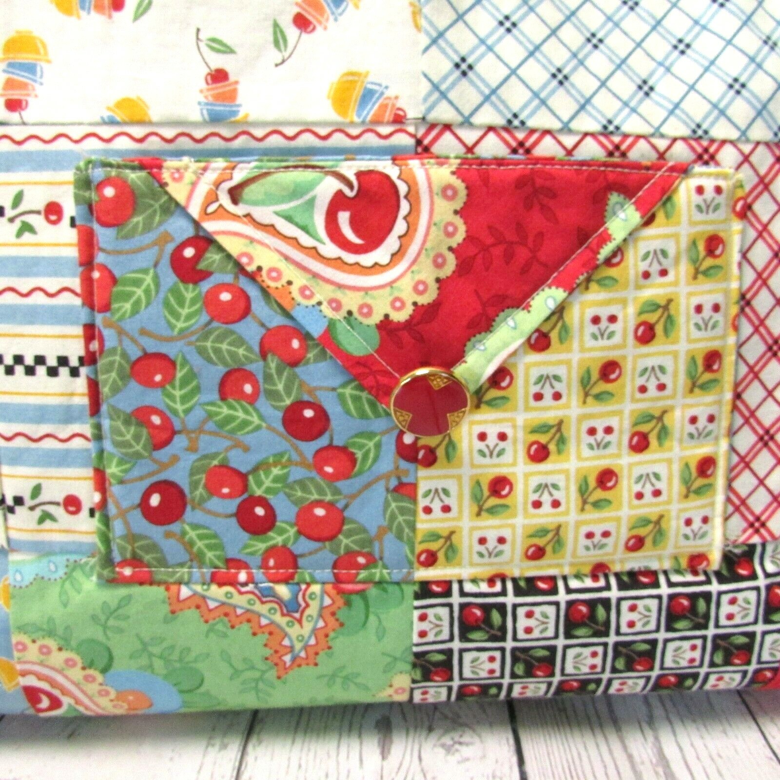 Patchwork Purse Tote Bag CHERRIES Multicolor Cott… - image 2
