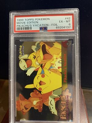 1999 Topps Pokémon movie edition 42 Pikachu's Vacation-Foil PSA EX
