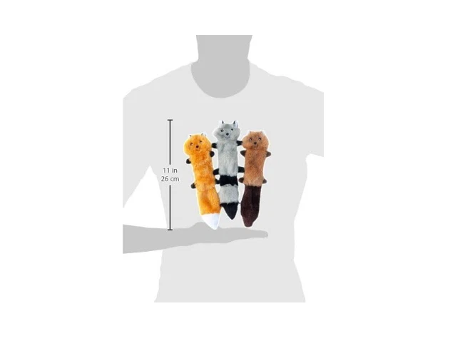 ZippyPaws Skinny Peltz Fox Raccoon Beaver Dog Toy Plush Squeak Toy 11" 3 Pack - Image 3 of 4