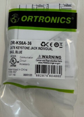 Ortronics Cat 6 Keystone Jack Blue P/N OR-KS6A-36 open Box (for Pic only) Qty 20