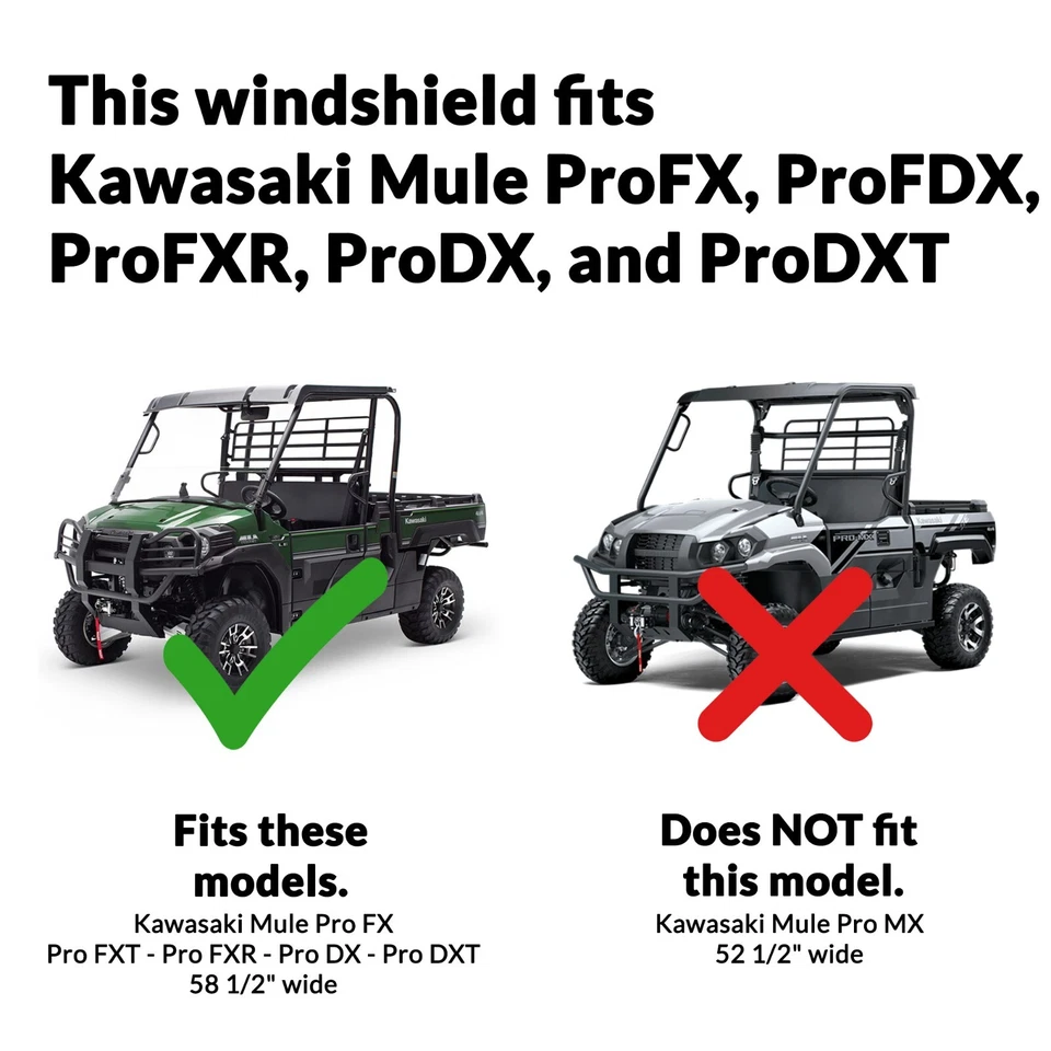Clearly Tough Kawasaki Mule Pro FX, FXT /DX, DXT, FXR Half Windshield - SR Lexan Foto 3 de 3