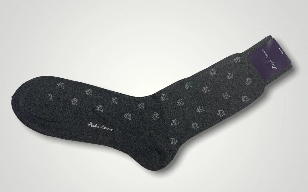 Ralph Lauren Purple Label Gray with White Crowns Cotton Socks Made in Italy