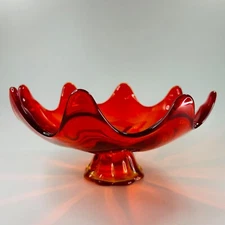 Viking Glass Epic Petal Foot Display Swung Bowl #6708 Persimmon Orange 1967-69