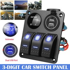 3 Gang 12V/24V LED Light Switch Control Panel USB Charger Car Boat RV Waterproof
