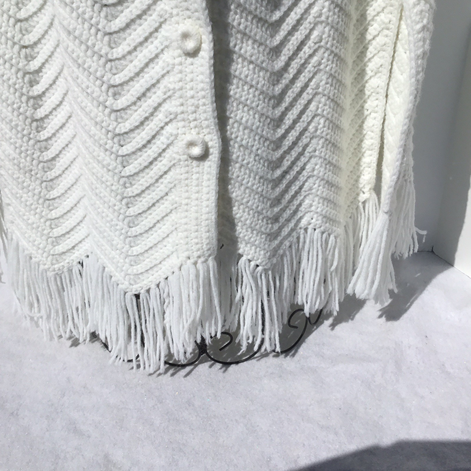 Womens Handmade Crochet Solid Button Front WHITE … - image 3