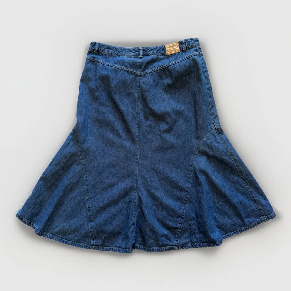 Liz Claiborne Midi Jean Skirt Sz 8 Retro Y2K 90s Flare Boho Western Preppy Long - Image 2 of 4