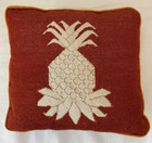 Hand Made/ Needlepoint/ Throw Pillow/ Pineapple Theme/ Russet & White/ Velvety