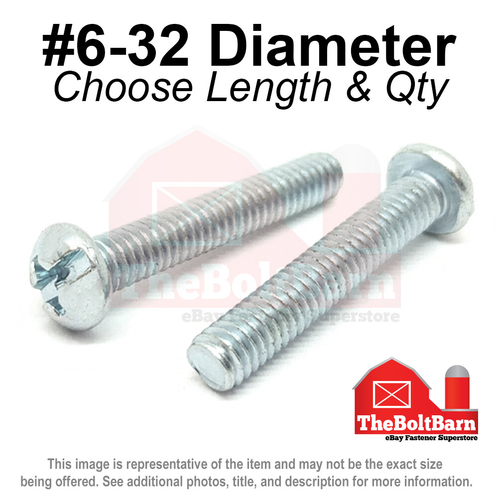 #6-32 Combo Round Head Machine Screws Bolts Zinc Coarse (Pick Length & Qty)