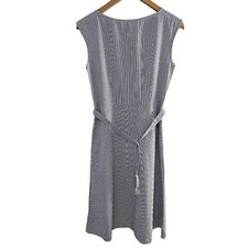 Uniqlo Sleeveless Belted Swing Dress  Blue White Striped Pockets Back Zip XS