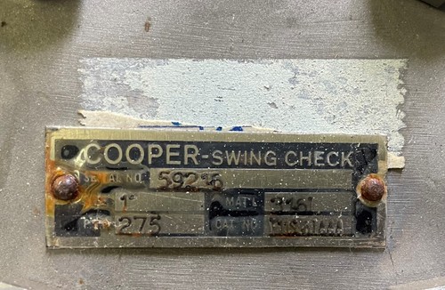 COOPER Swing Check Valve S.Steel 316L Size 1” - Picture 2 of 2
