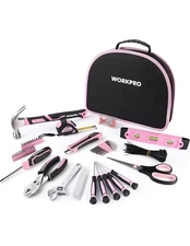 236 Pieces Pink Tool Kit Pink Tool Set Household Tool Kit w/Carrying Round Pouch
