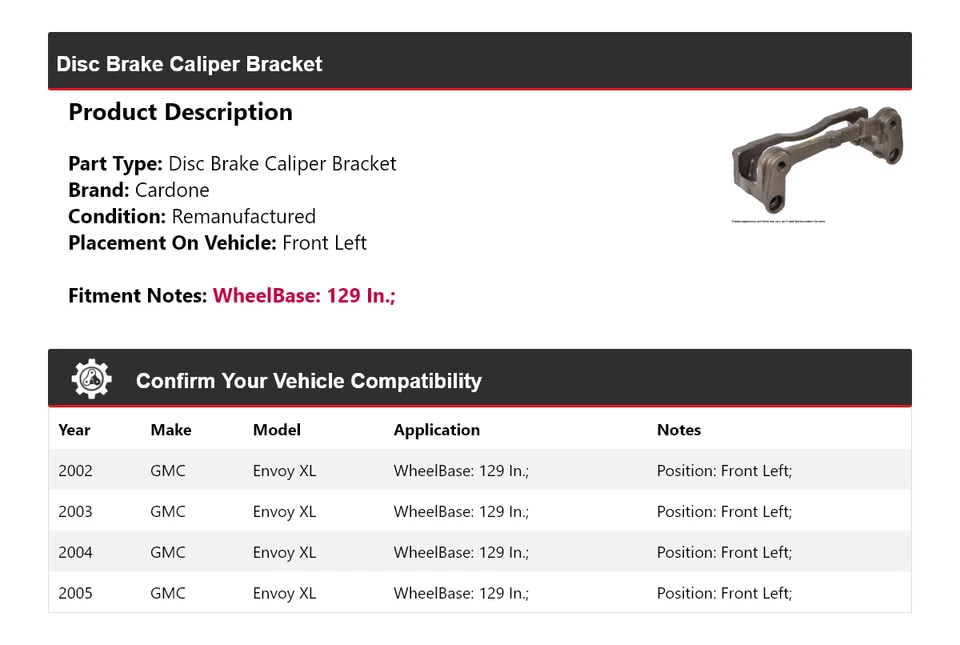 For 2002-2005 GMC Envoy XL Disc Brake Caliper Bracket Front Left Cardone 2003 - Image 2 of 4