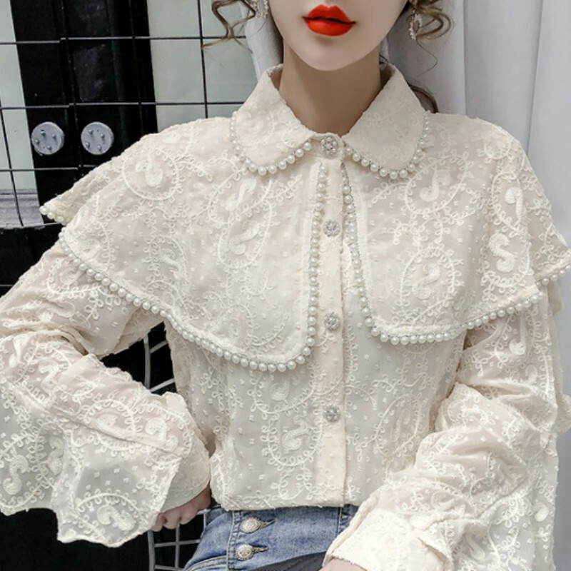 Women Lace Ruffle Blouse Shirt Top 