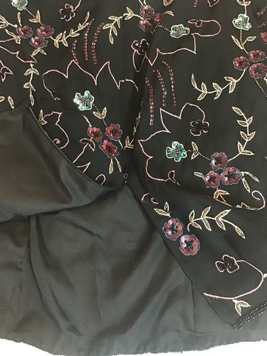 Papell Boutique Evening Beaded Sequins Purple Blue Black Silk Top Medium Blouse - Picture 3 of 8