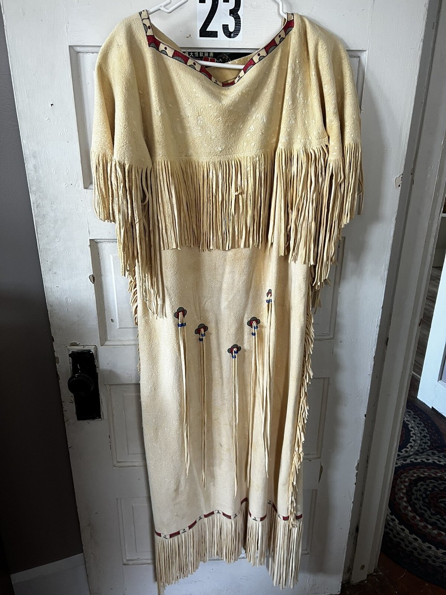 Deer Skin Buckskin Hand Made Native American Indian Dress Size M
