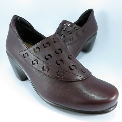 NAOT Bella Flap Pumps Womens Size 7M (EU 38) Burgundy Leather Dress Clog Slip-On