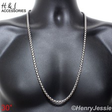 30"MEN 316L Stainless Steel 5mm Silver Smooth Classic Box Link Chain Necklace