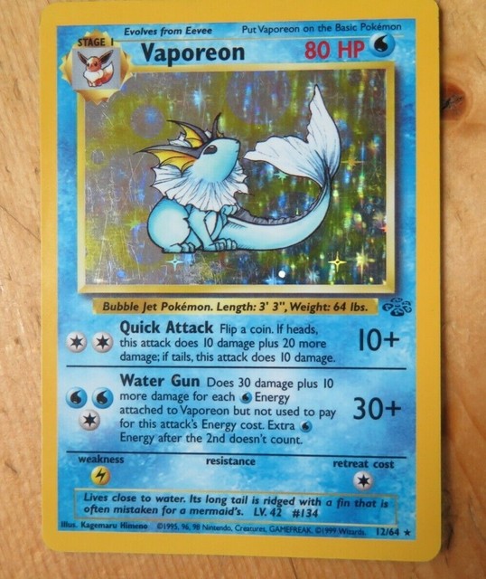 Vaporeon 12/64 Jungle Set Unlimited Edition Holo Rare Pokemon Card NICE