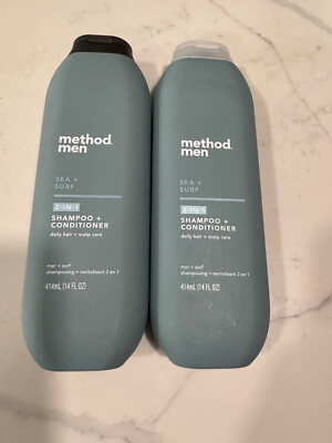 2 bottles Method Men 2-in-1 Shampoo + Conditioner Sea + Surf 14 oz each