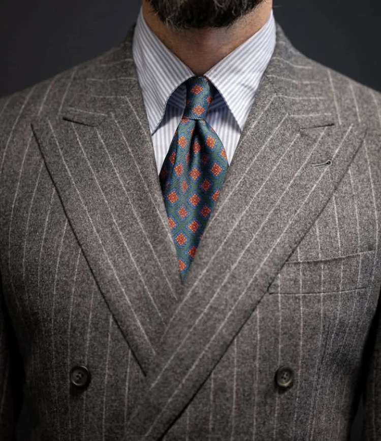 Traje Blazer Pantalón Lana Chic Rayas Para Hombre Solapa Pico Doble Pecho Boda Foto 2 de 4