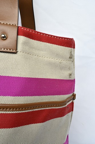 Kate Spade Oak Island Striped Tote Leather & Canvas BAG Shopping Purse - Picture 5 of 9