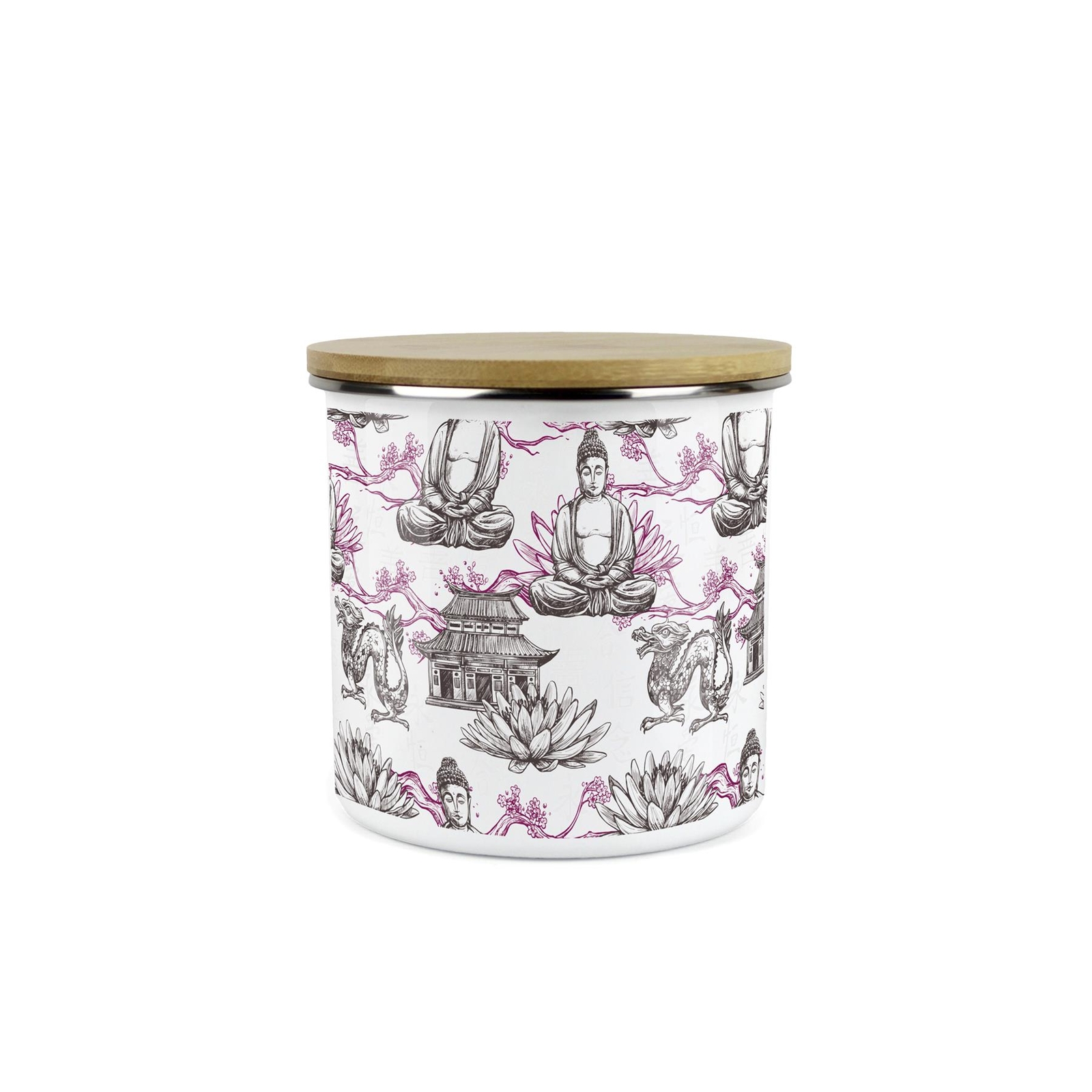 Kitchen Storage Canister - Asian Scenes Purple Enamel Container Gift
