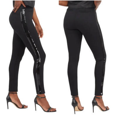 $148 SPANX S Pants Sequin Tuxedo Ponte Skinny Ankle Black | eBay
