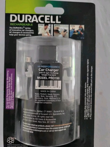Duracell Dual USB Car Charger w/ 6 ft Sync & Charge Cord 3.1 Amp Fast Charger - Picture 6 of 6