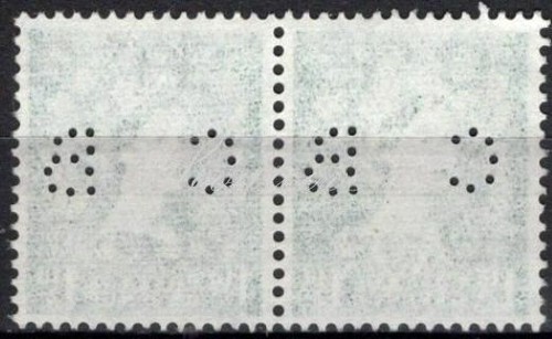 Perfins Great Britain GB 1952, Pair QE II One & Half Pence CB. Sc294 - Picture 2 of 3