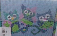 Owl Latch Hook Knit Cross Stitch Complete Kit 3 Owls Colorful NEW
