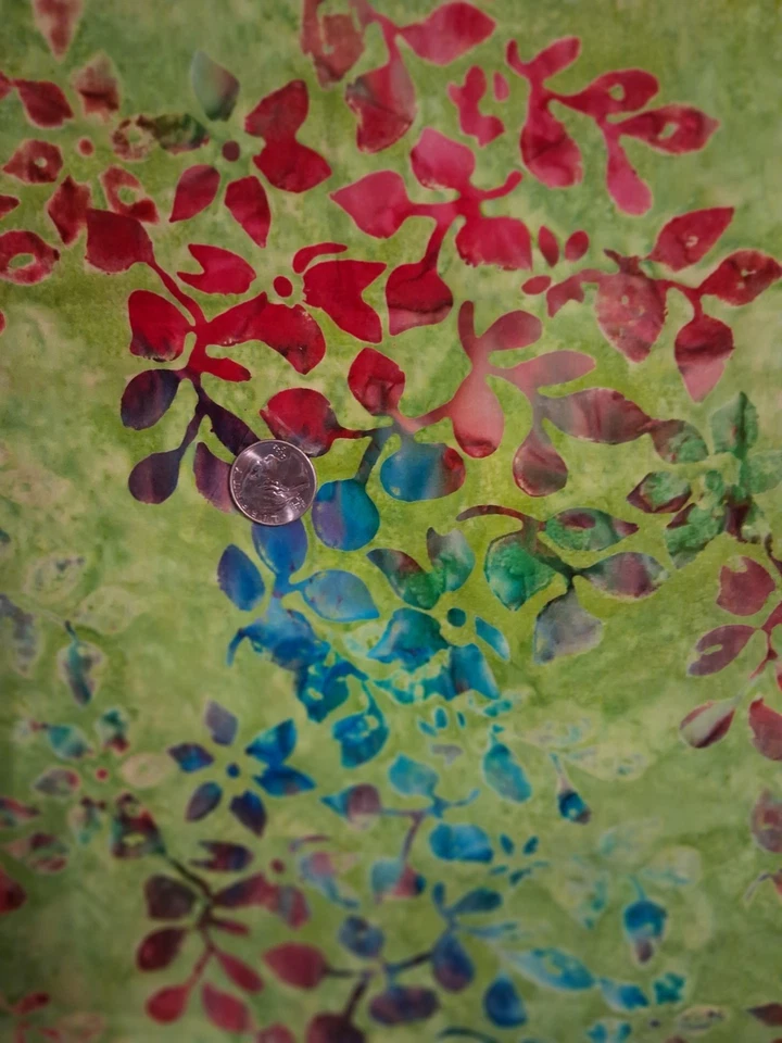 3/4 Yard Lime/Rose/Blue Cotton Batik for Quilting, Sewing, Crafts (42" x 24") - Image 3 of 4