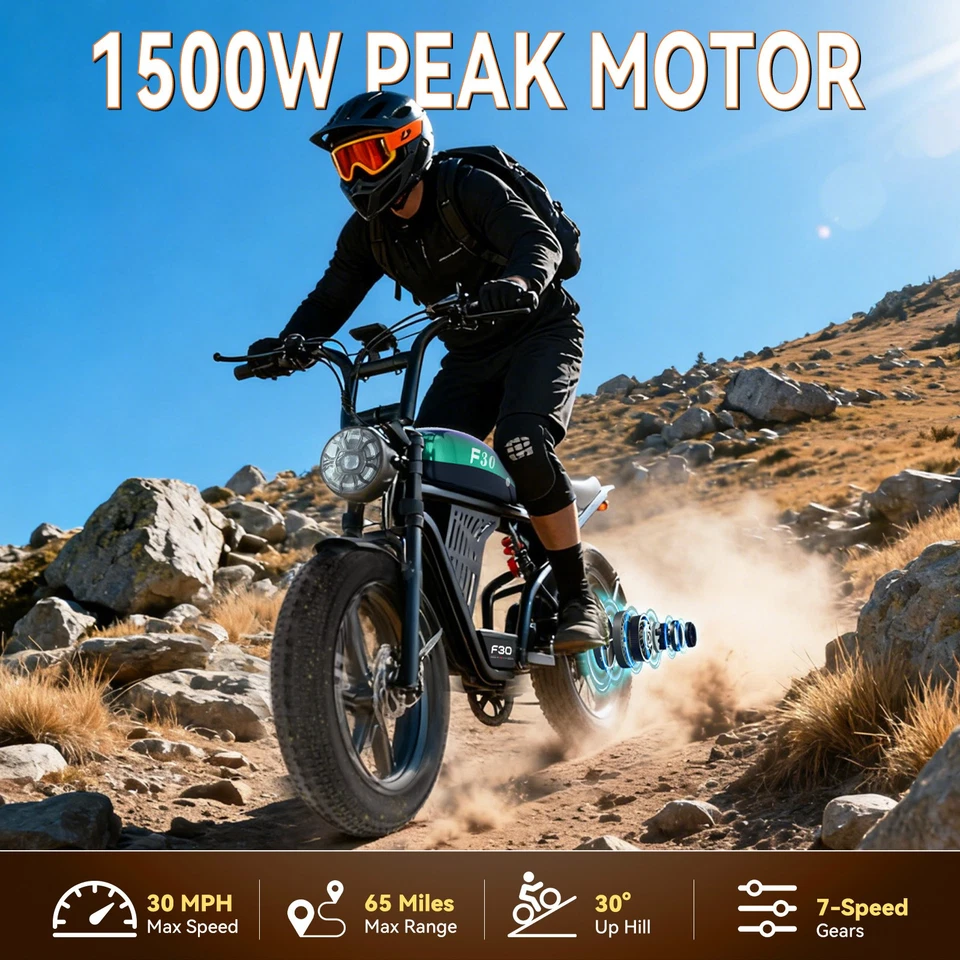 Bicicleta eléctrica Fat Tire de 20" pico 1500 W bicicleta eléctrica todoterreno 65 millas 30 MPH bicicleta de montaña Foto 2 de 4